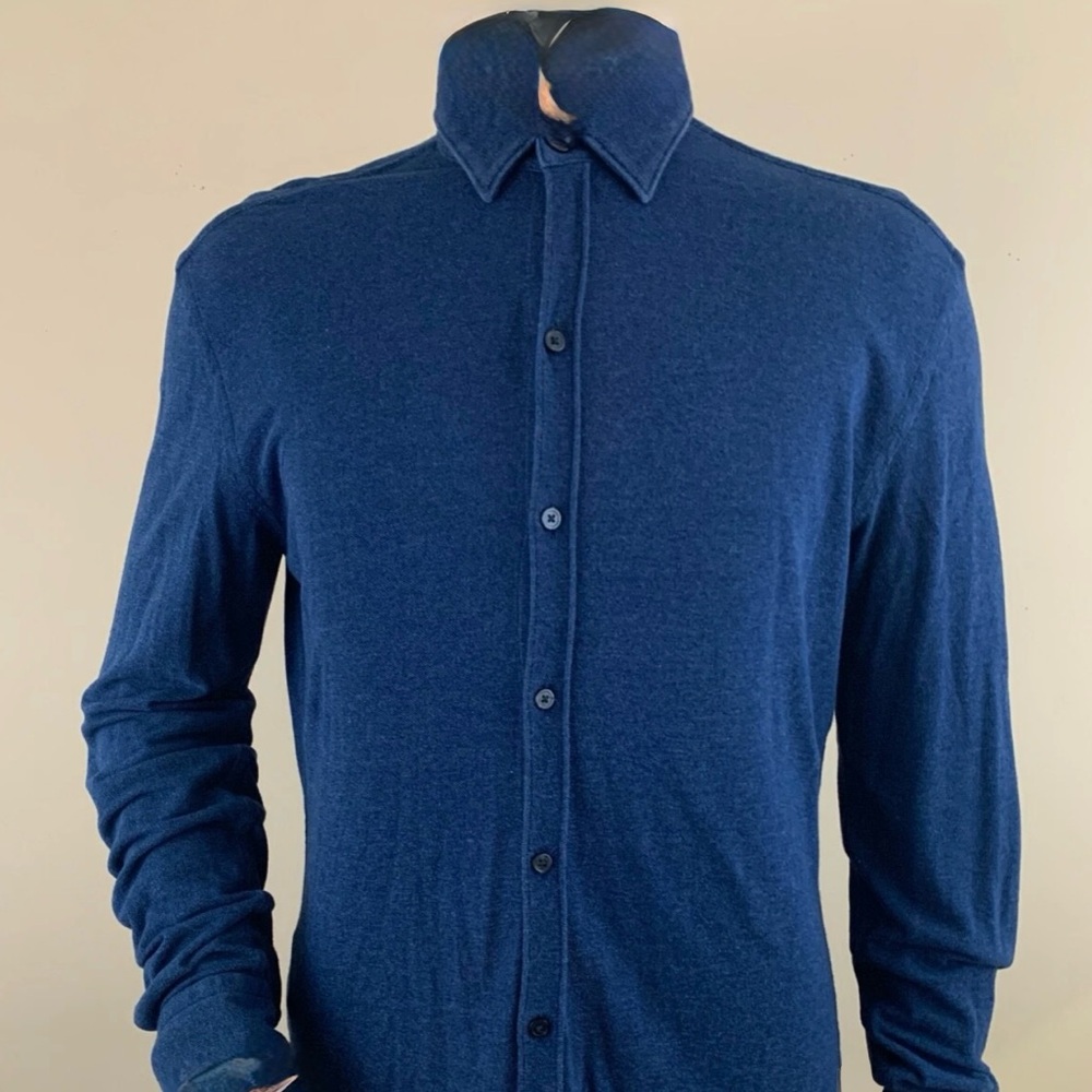 HUGO BOSS Men's Sharp Fit Robbie Button Front Long Sleeve Polo Knit Shirt Size L
